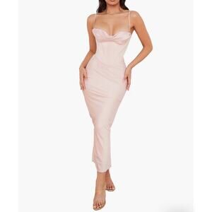 white christmas dresses Pink Strapless Satin Corset Dress With Exposed Boning And Beading main image 0